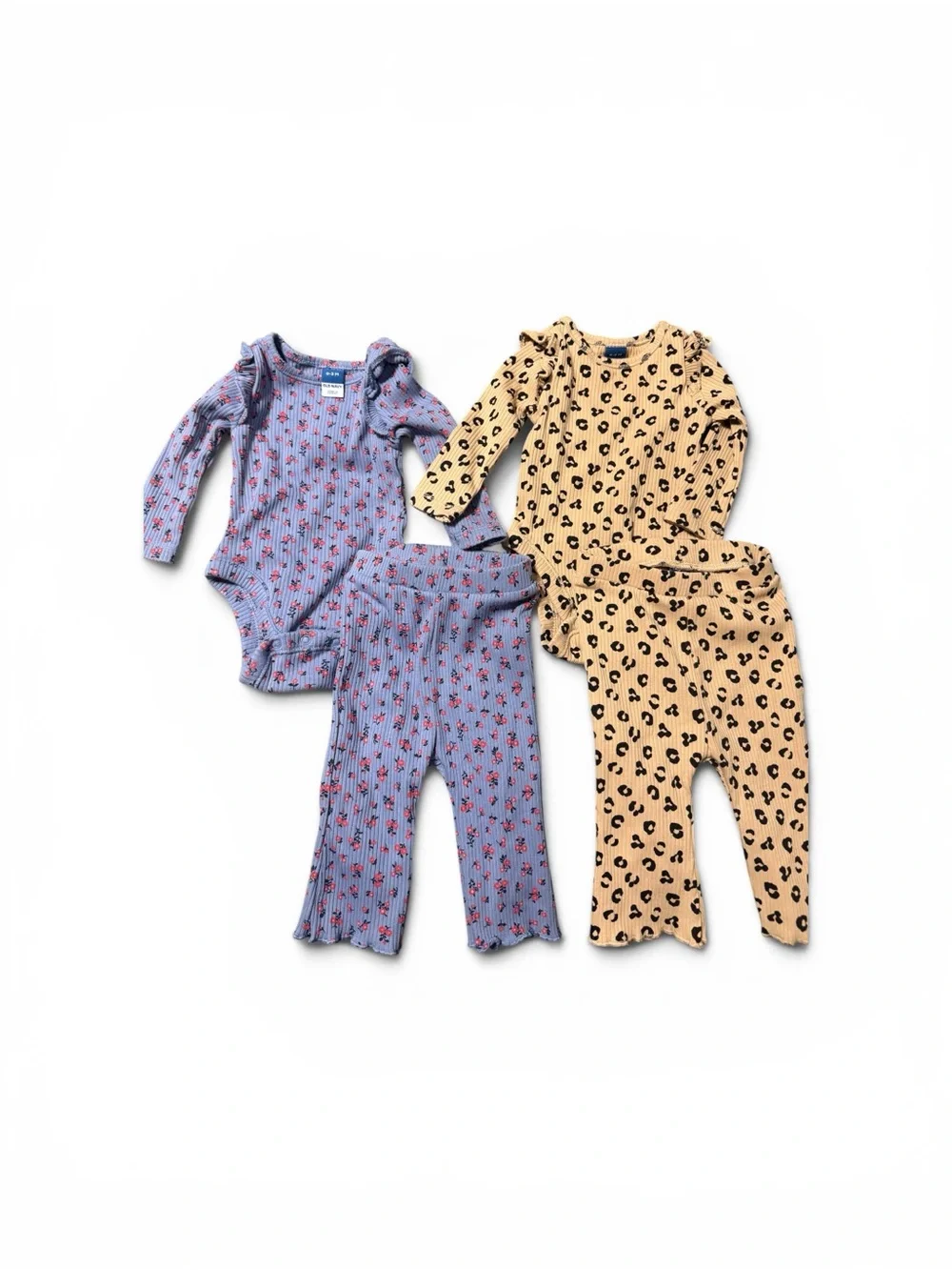 Old navy 2 Printed Ribbed Ruffle-Trim Bodysuit and Pants Set for Baby